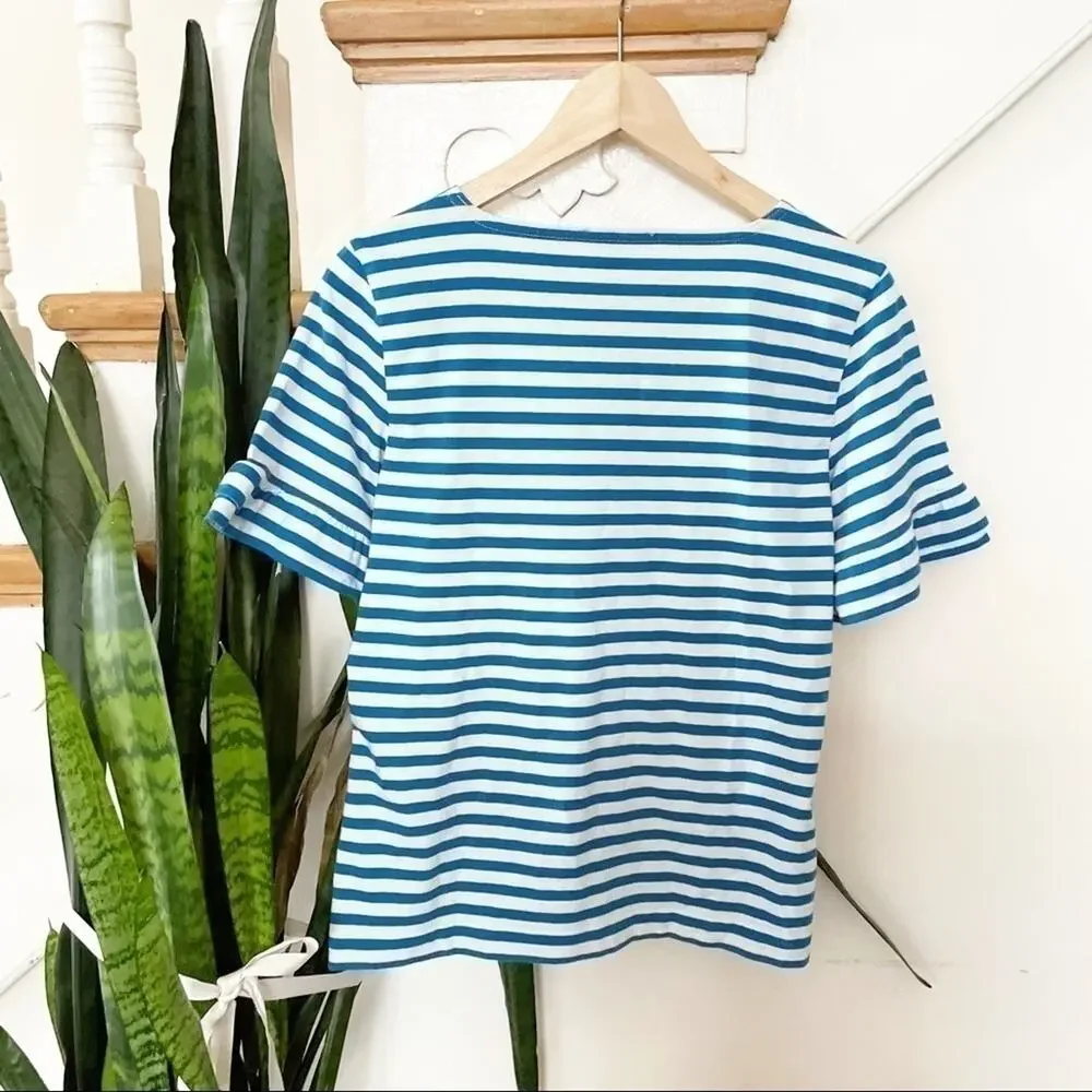 J.Crew Blue White Ruffle Sleeve Stripe blouse XS